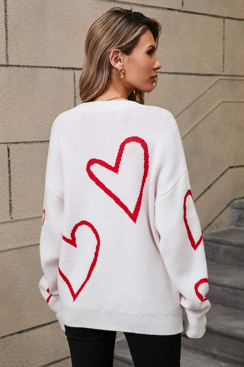 2 COLORS Heart Dropped Shoulder Long Sleeve Sweater