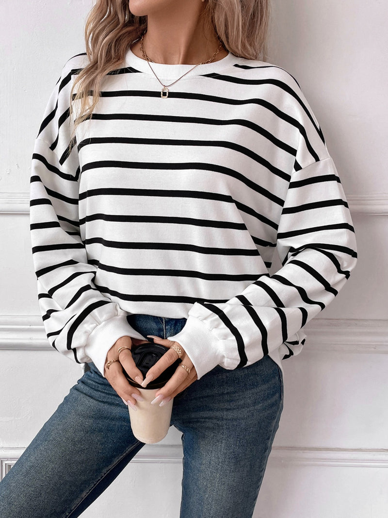 *4 COLORS* Striped Round Neck Long Sleeve Sweatshirt