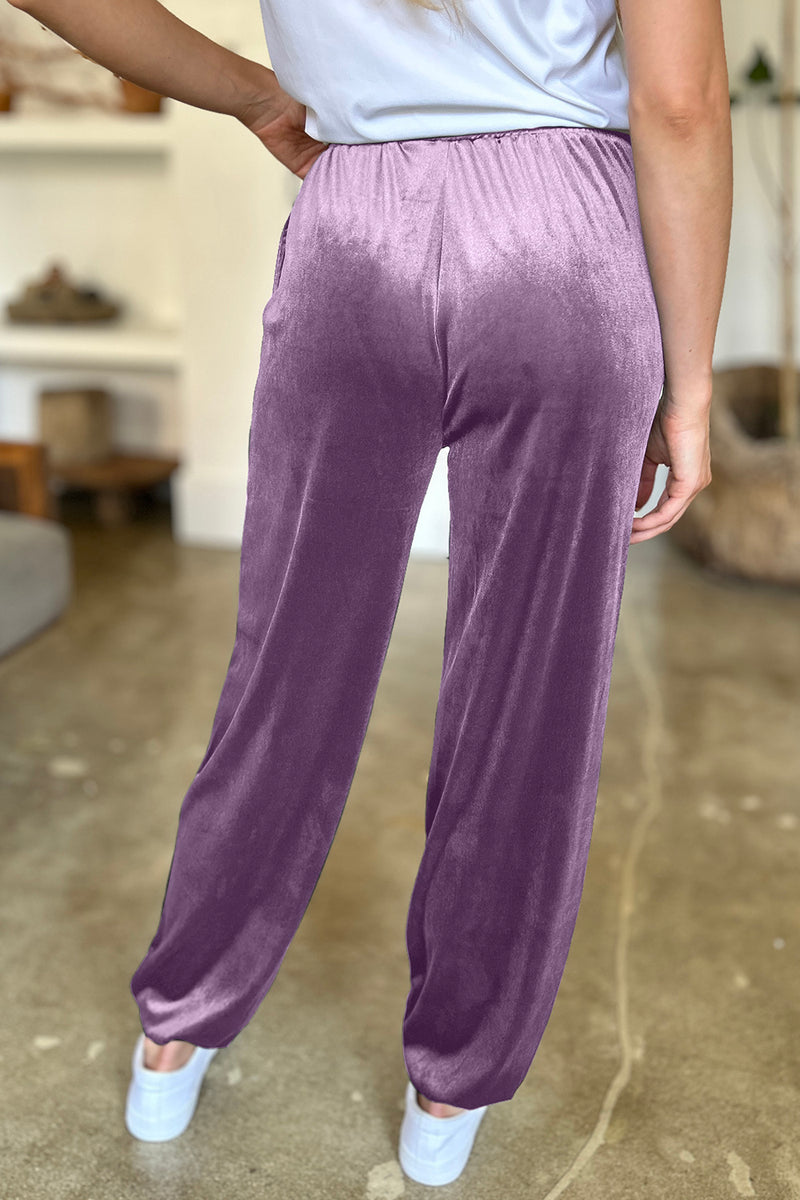 9 COLORS Velvet Pocketed Elastic Waist Joggers