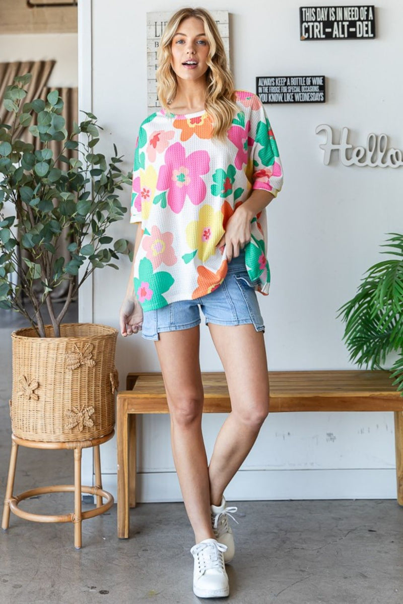 Floral Waffle Oversize T-Shirt