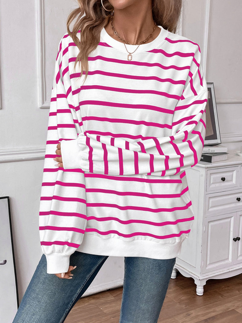 *4 COLORS* Striped Round Neck Long Sleeve Sweatshirt