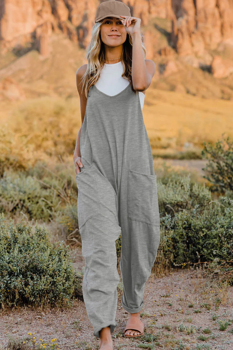 *6 COLORS*  V-Neck Sleeveless Jumpsuit with Pockets