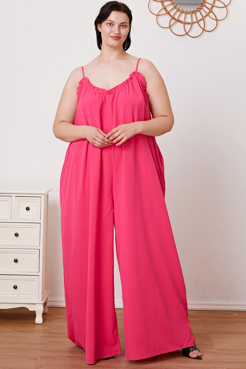 2 COLORS -  Ruffle Trim Tie Back Cami Jumpsuit with Pockets