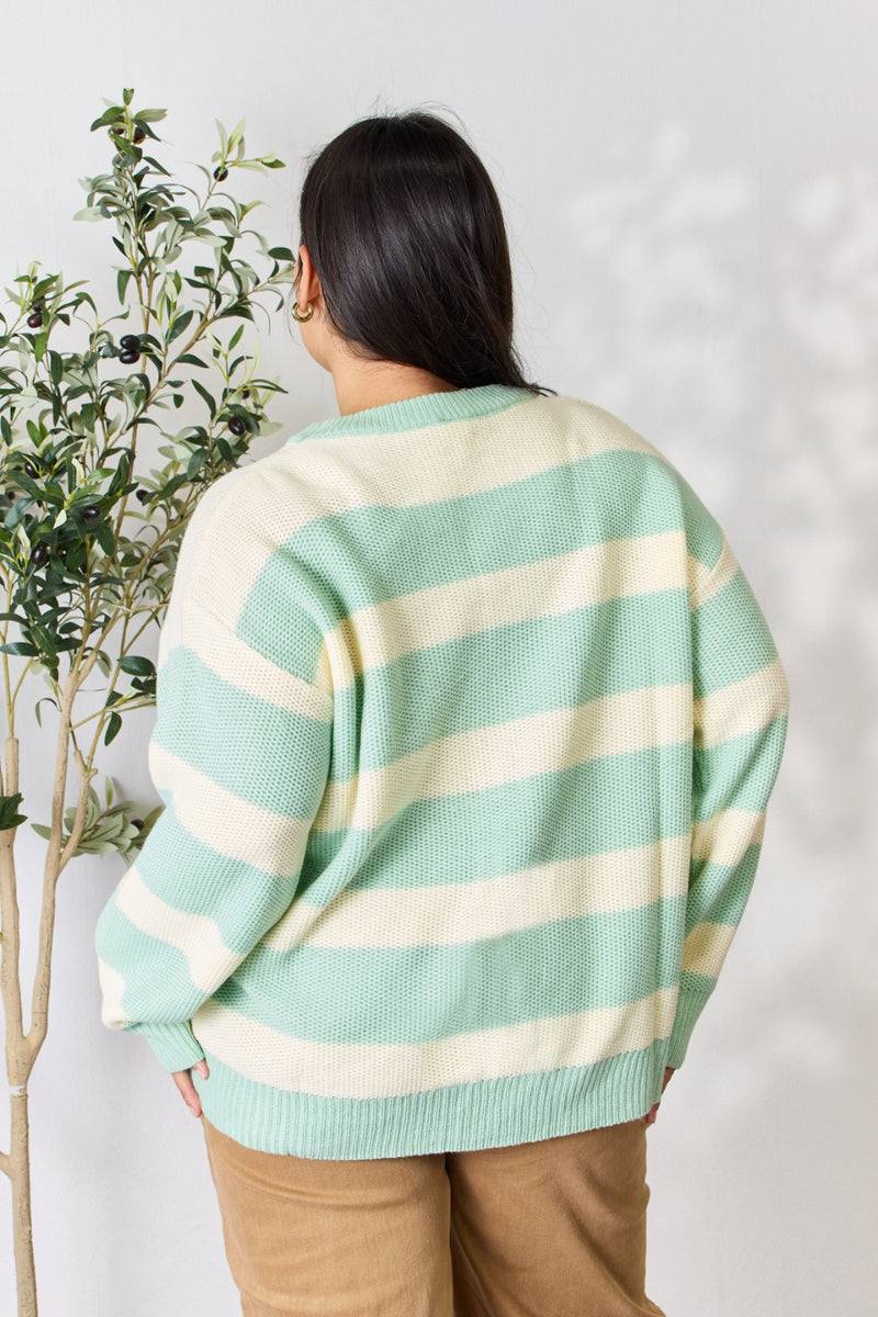 Sew In Love  Contrast Striped Round Neck Sweater