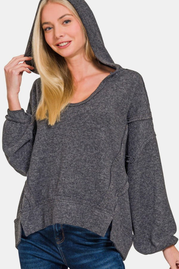 Fall  Into Brushed Hacci Exposed Seam Hoodie