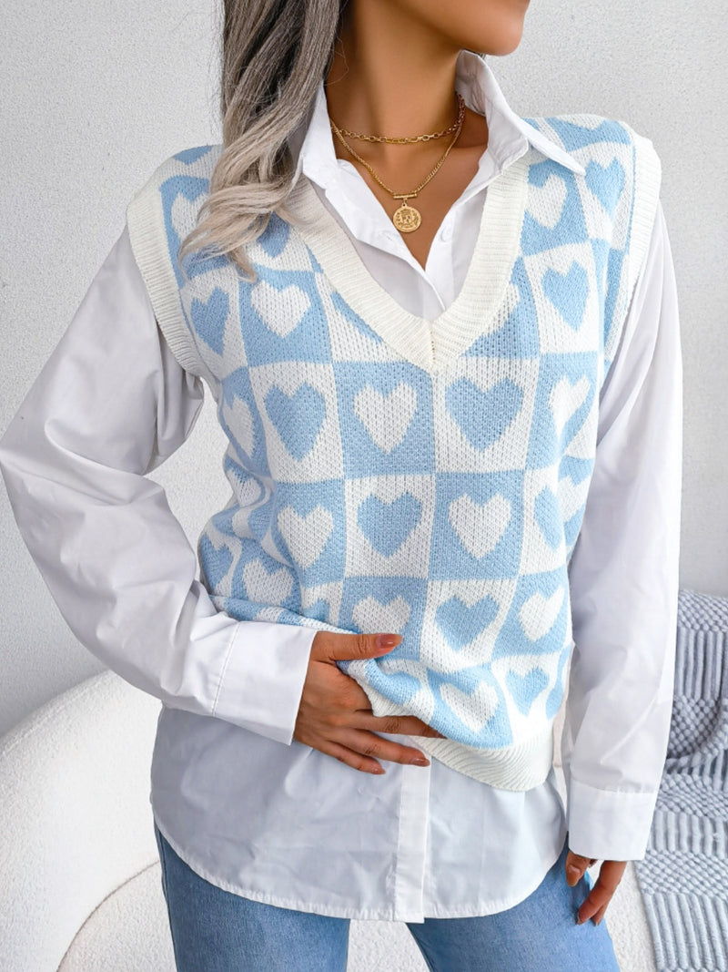 3 COLORS - Heart V-Neck Sweater Vest