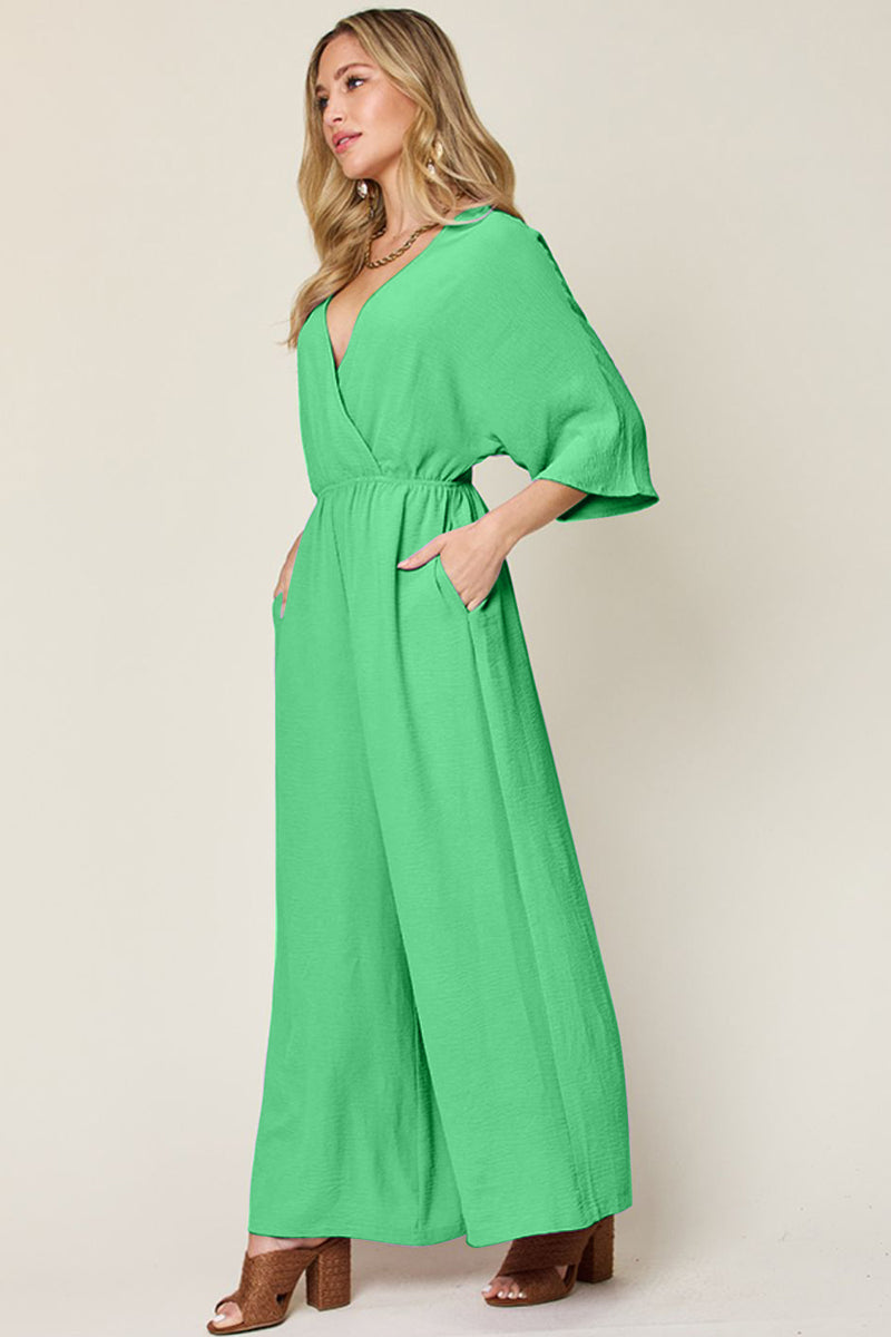 4 COLORS -  Classy Wide Leg Jumpsuit with Pockets