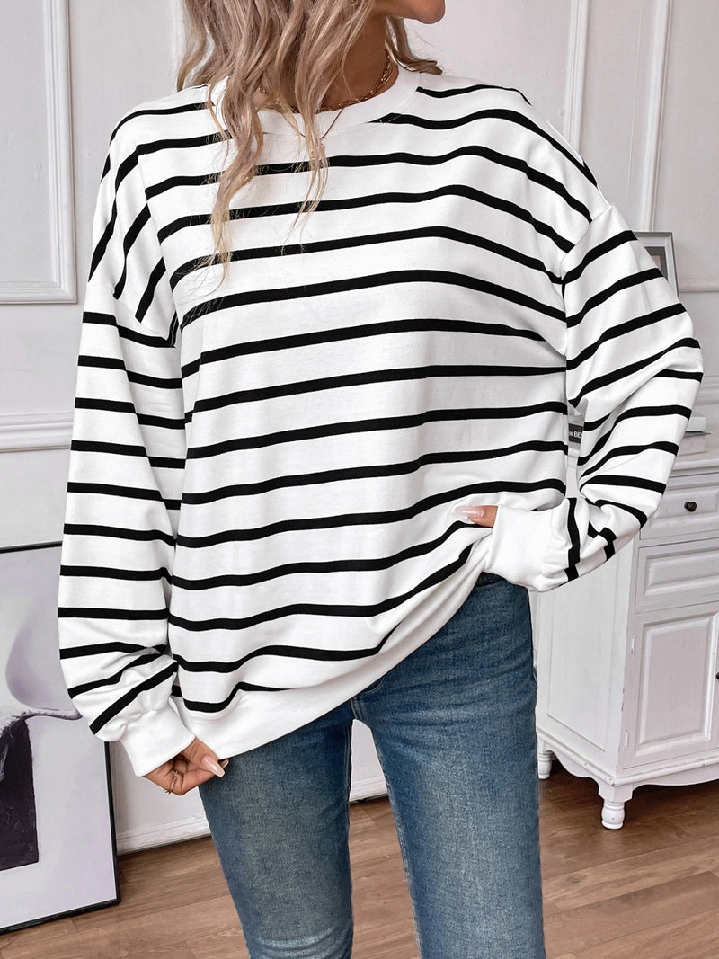 *4 COLORS* Striped Round Neck Long Sleeve Sweatshirt