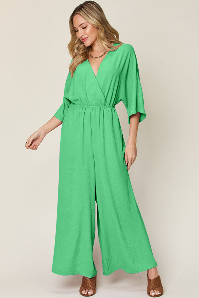 4 COLORS -  Classy Wide Leg Jumpsuit with Pockets