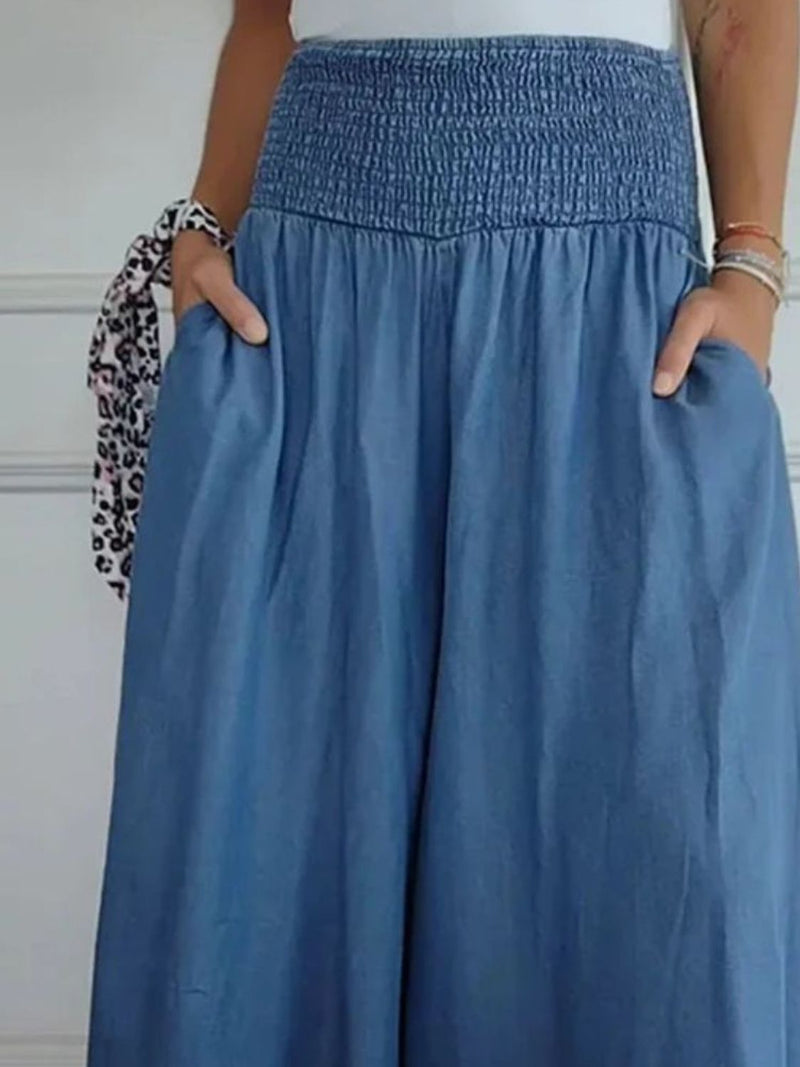 3 COLORS - Smocked Wide Leg Pants with Pockets