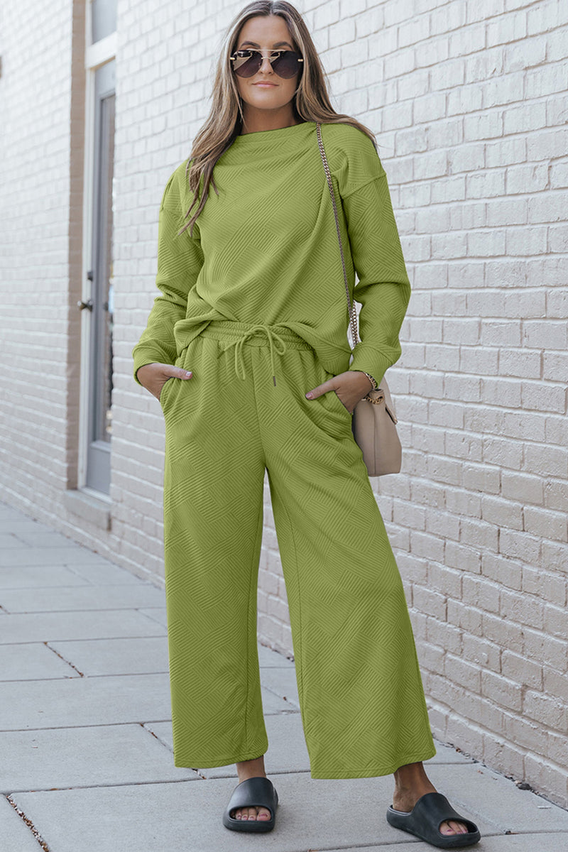 *10 COLORS* Textured Long Sleeve Top and Drawstring Pants Set