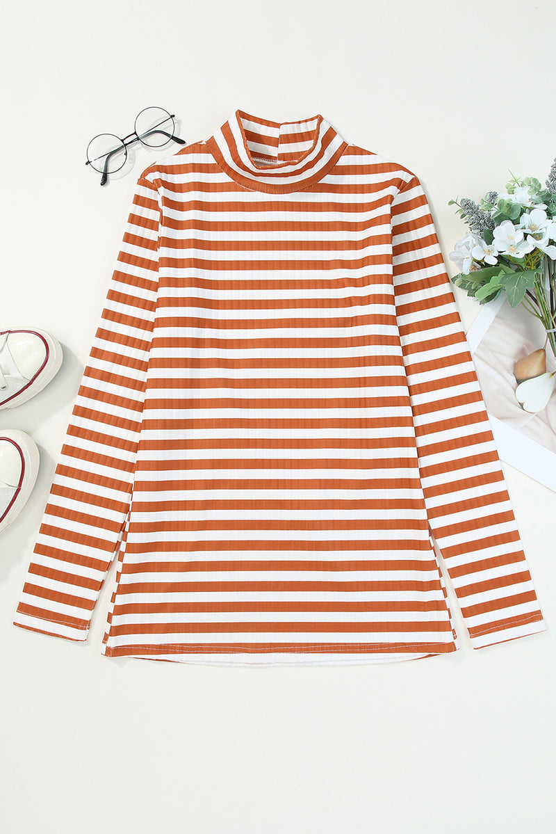 6 COLORS - Fall Back Striped Mock Neck Long Sleeve Top