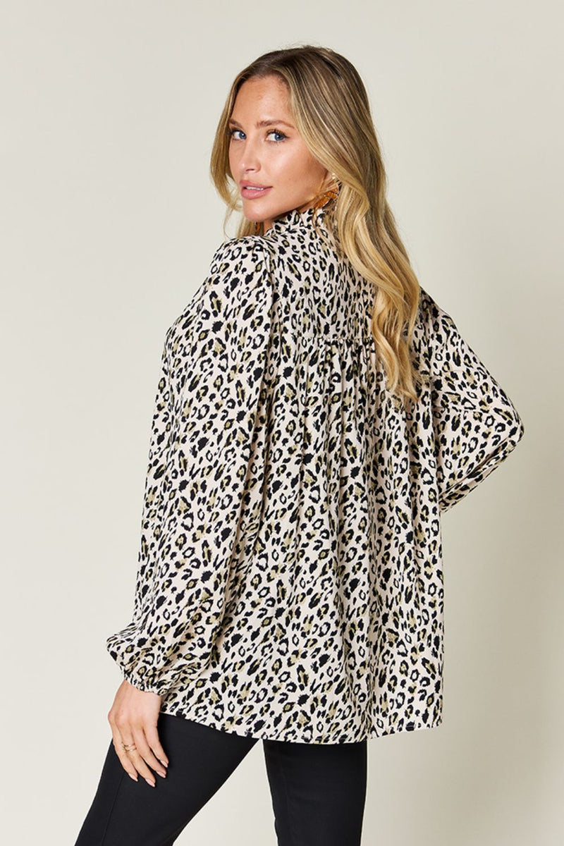 Double Take Leopard Long Sleeve Blouse