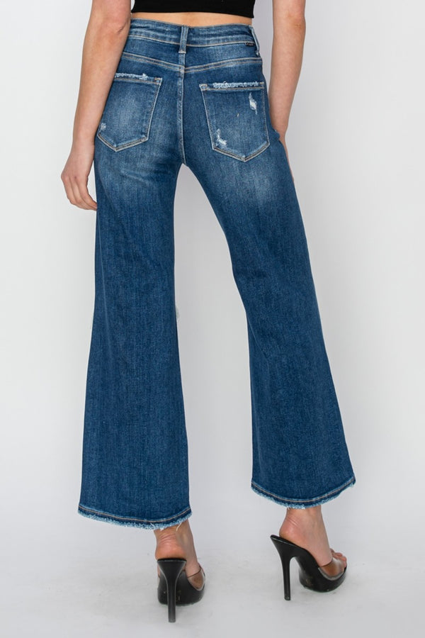 High Rise Patch Detailed Wide Leg Crop Jeans