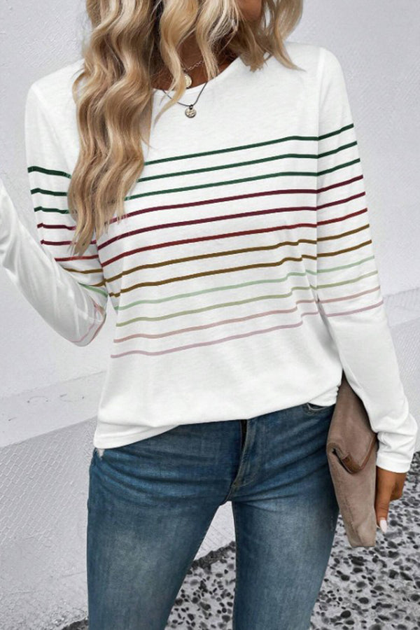 *6 COLORS* Striped Round Neck Long Sleeve T-Shirt