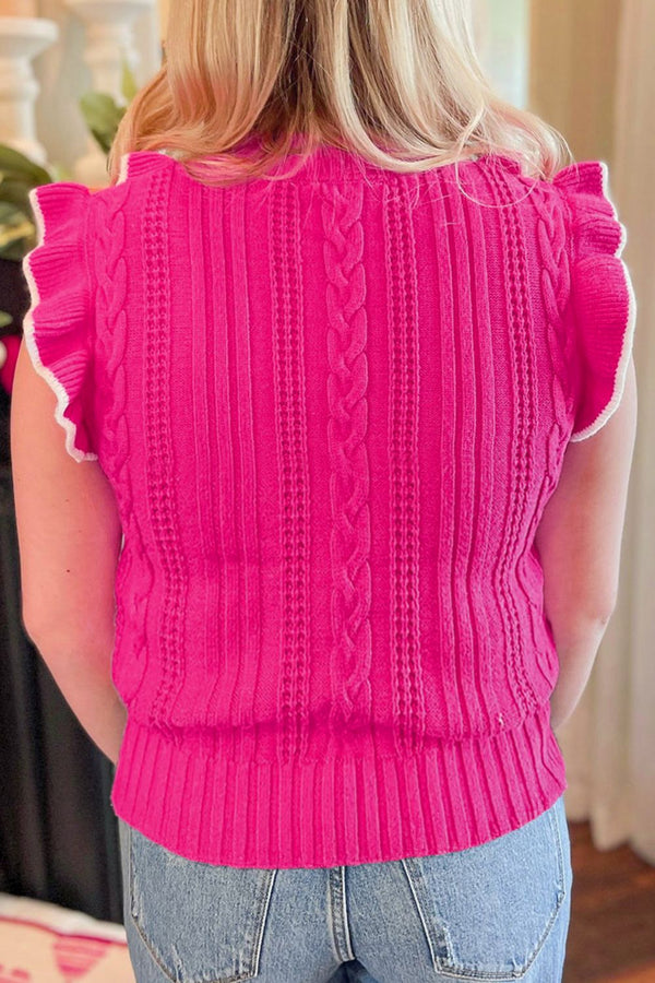 Ruffled Cable-Knit Sweater Vest