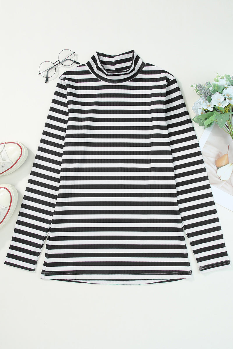 6 COLORS - Fall Back Striped Mock Neck Long Sleeve Top