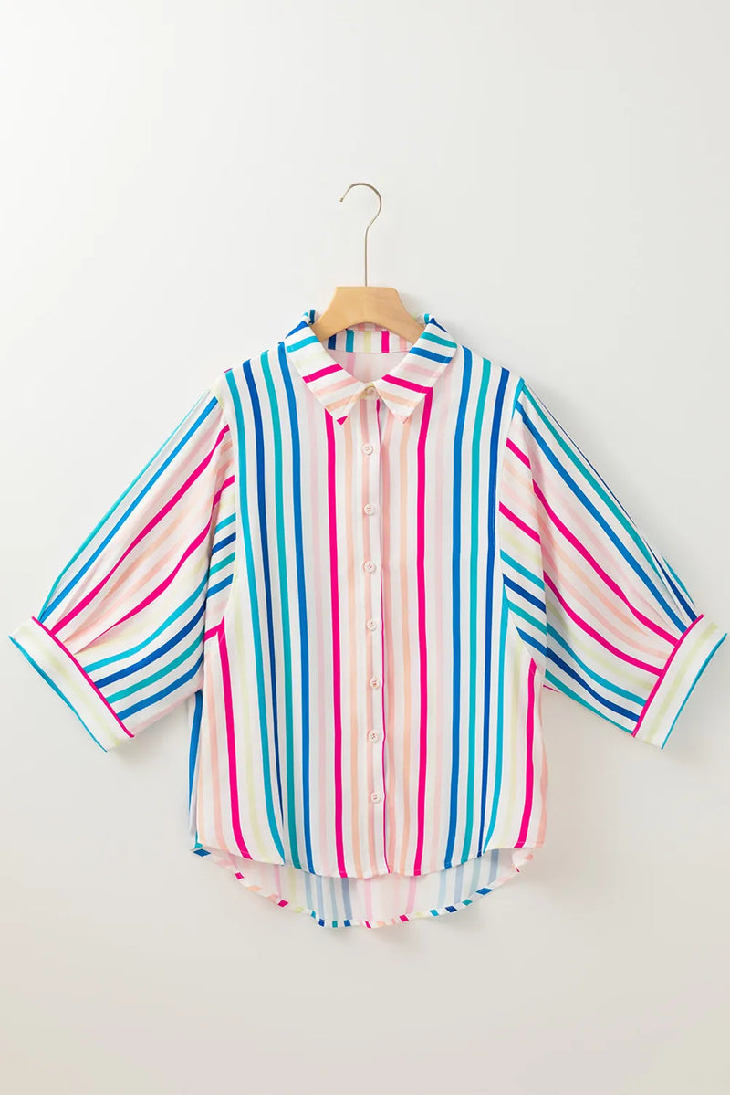 Rainbow  Stripes Collared Neck Button Up Shirt