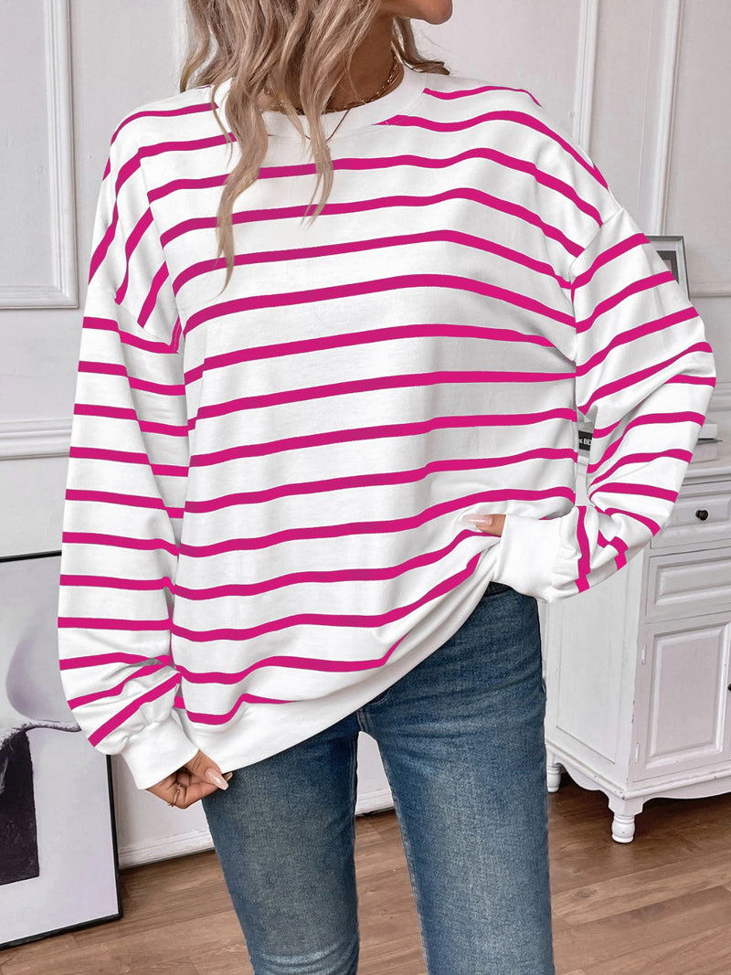 *4 COLORS* Striped Round Neck Long Sleeve Sweatshirt