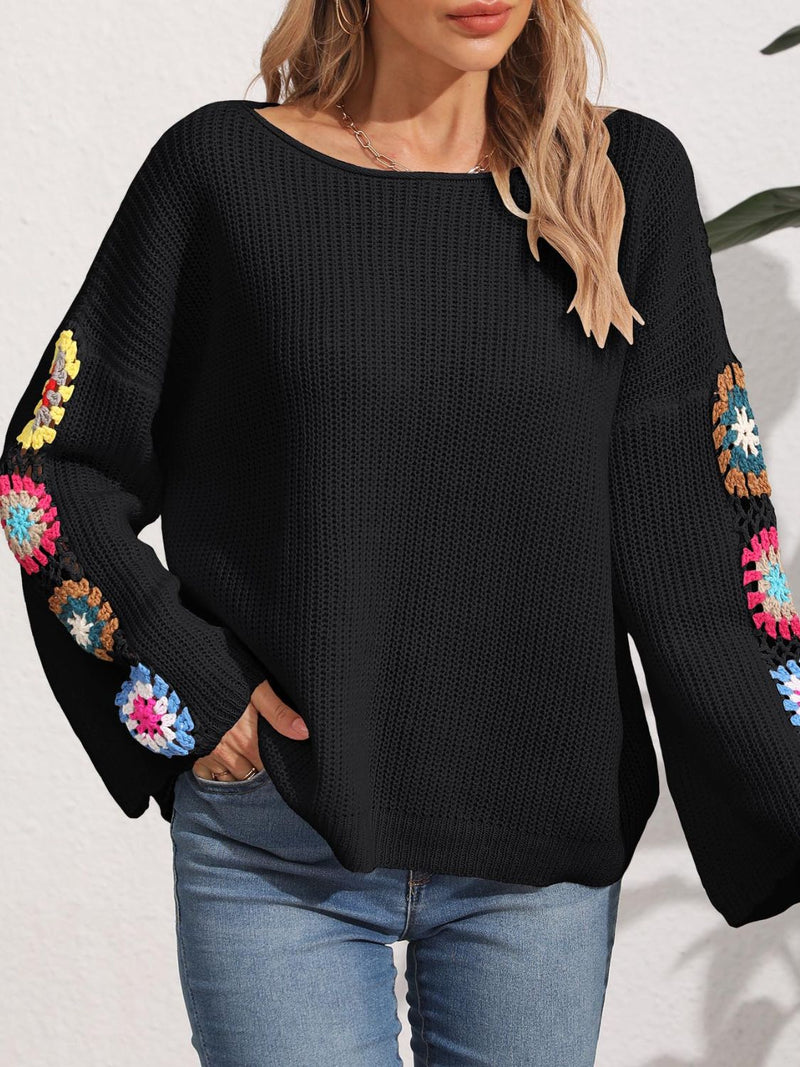 3 COLORS Crochet Flower Long Sleeve Sweater