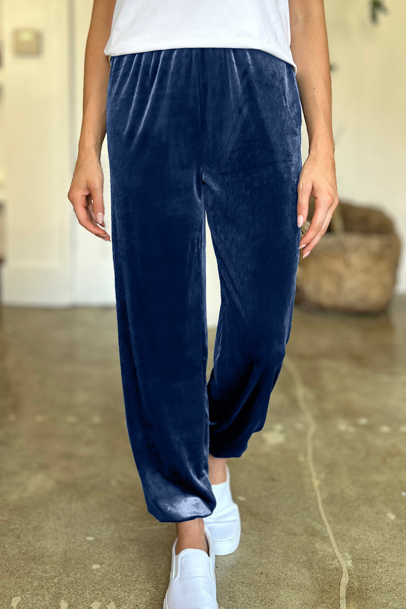 9 COLORS Velvet Pocketed Elastic Waist Joggers