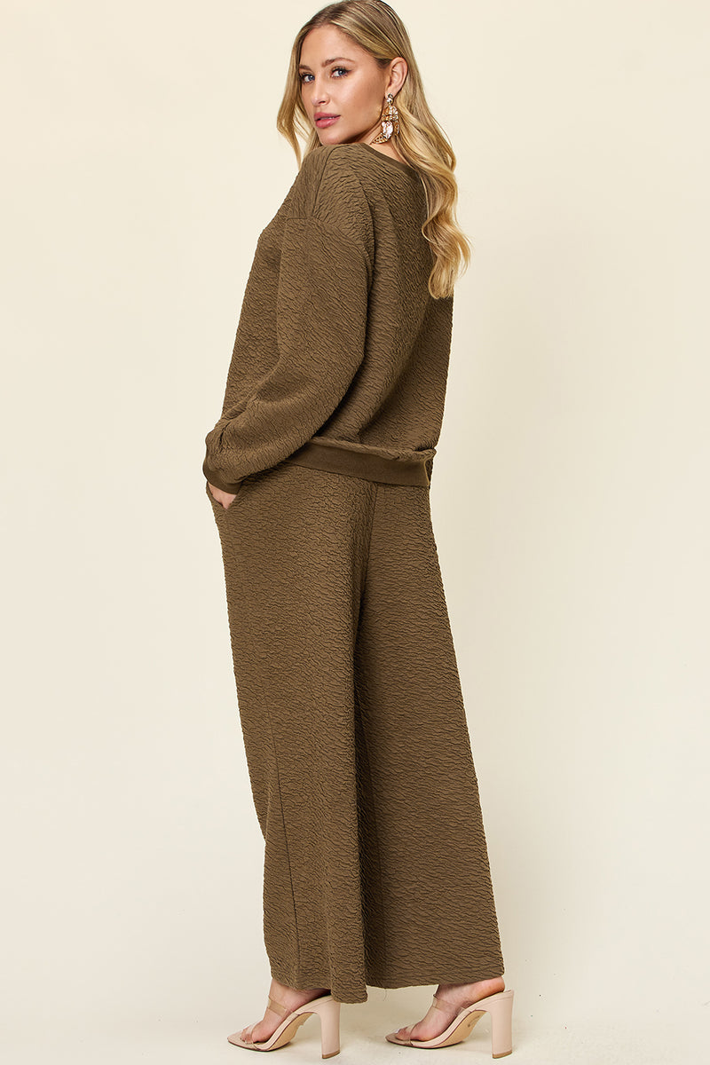 Paper Grading Textured Long Sleeve Top and Pants Set