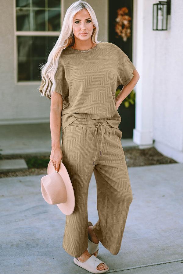 *4 COLORS* Texture Short Sleeve Top and Pants Set