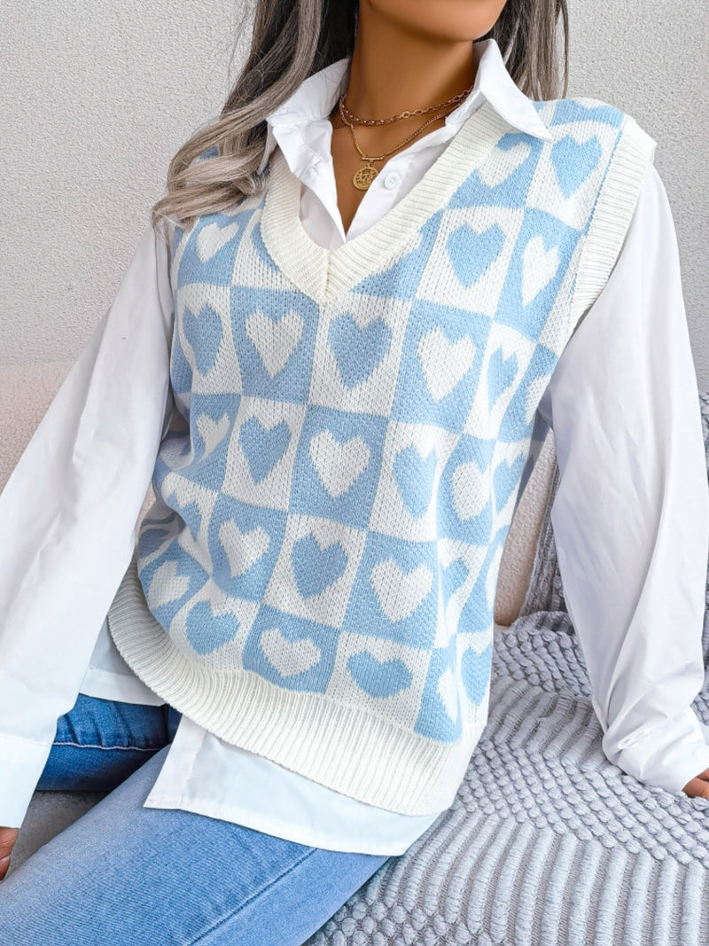 3 COLORS - Heart V-Neck Sweater Vest