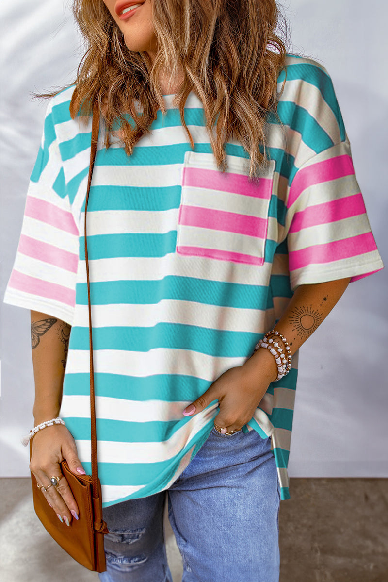 *3 COLORS* Striped Round Neck Half Sleeve Top
