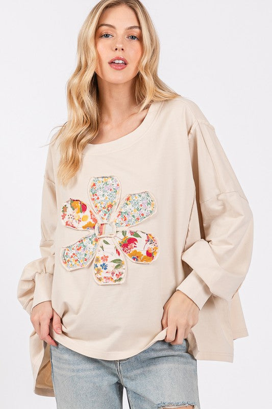 Flower Patch Dropped Shoulder Oversize Top