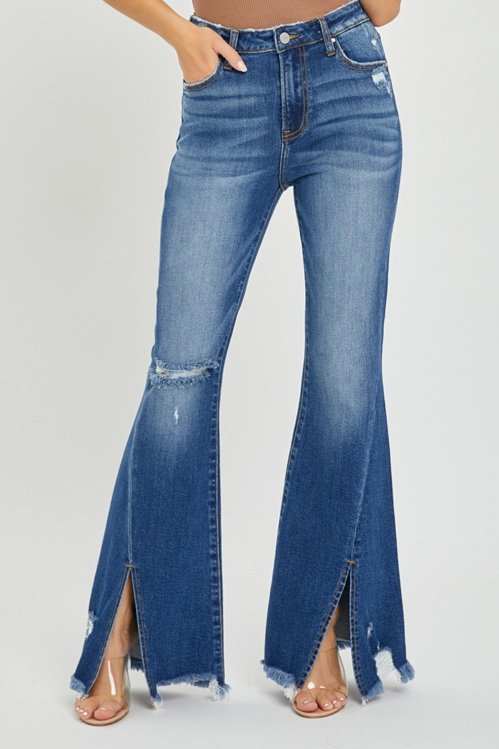RISEN High Rise Front Slit Frayed Hem Flare Jeans – Wild At