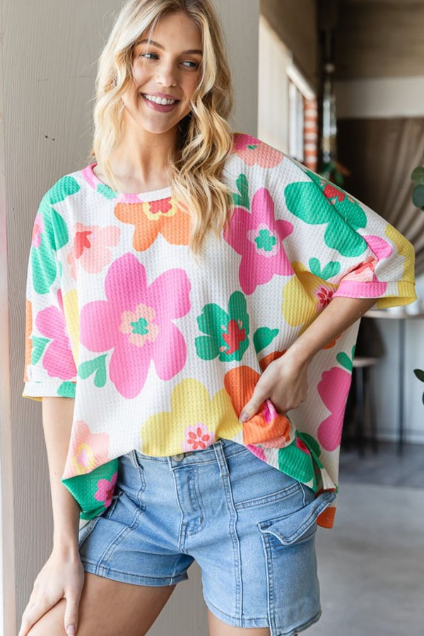 Floral Waffle Oversize T-Shirt