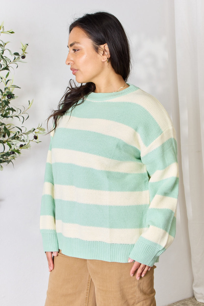 Sew In Love  Contrast Striped Round Neck Sweater