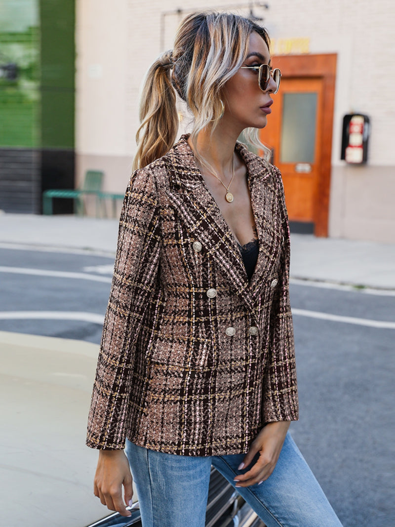 In Session Plaid Lapel Collar Blazer