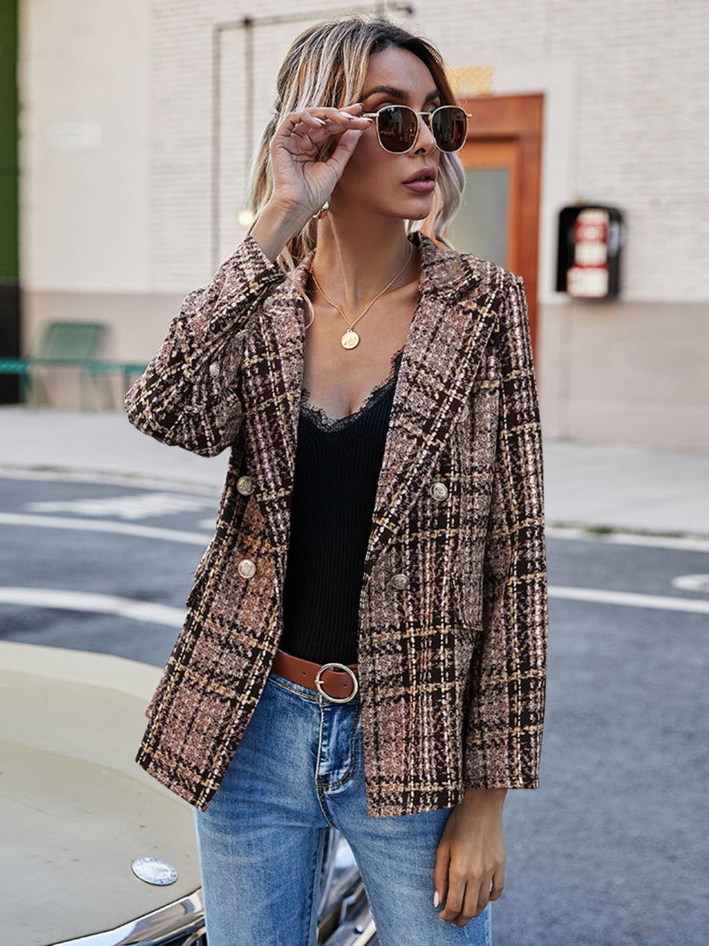 In Session Plaid Lapel Collar Blazer