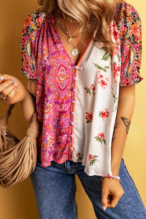 Floral Contrast Printed Blouse