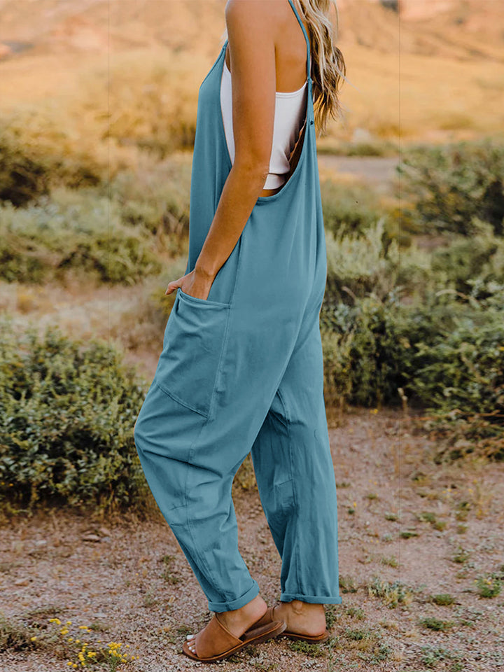 *6 COLORS*  V-Neck Sleeveless Jumpsuit with Pockets