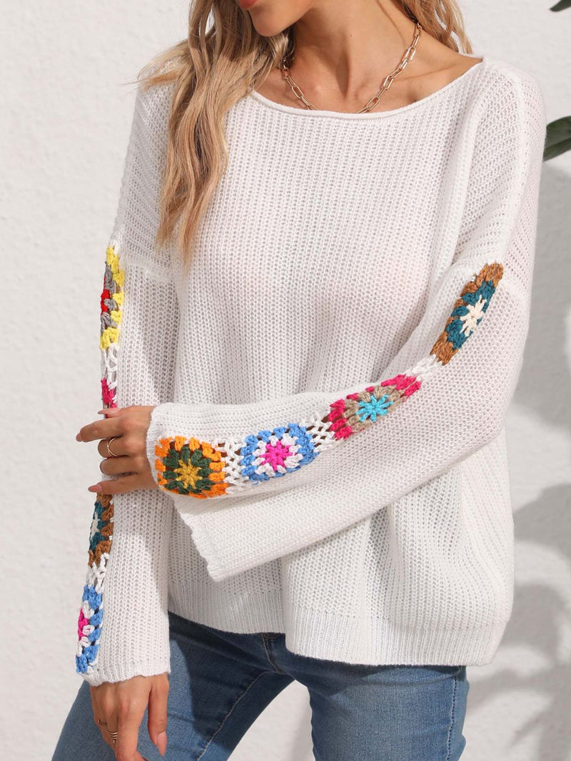 3 COLORS Crochet Flower Long Sleeve Sweater