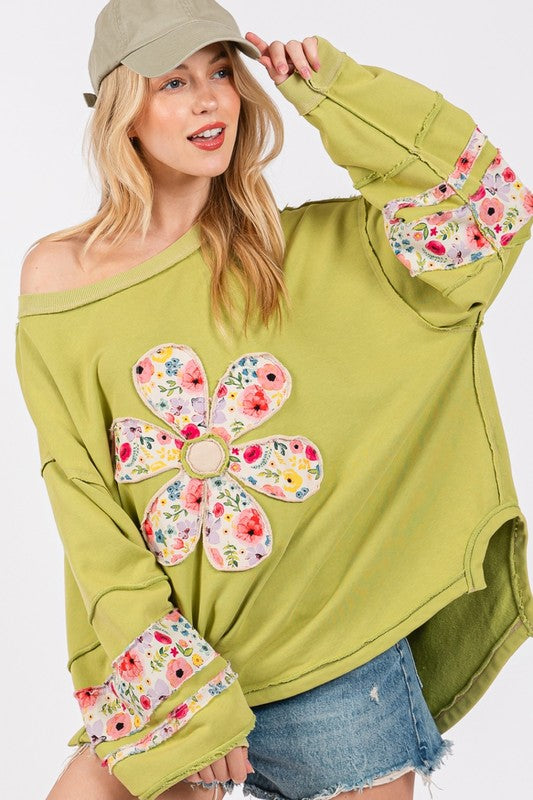 Daisy Patch Applique Long Sleeve Sweatshirt