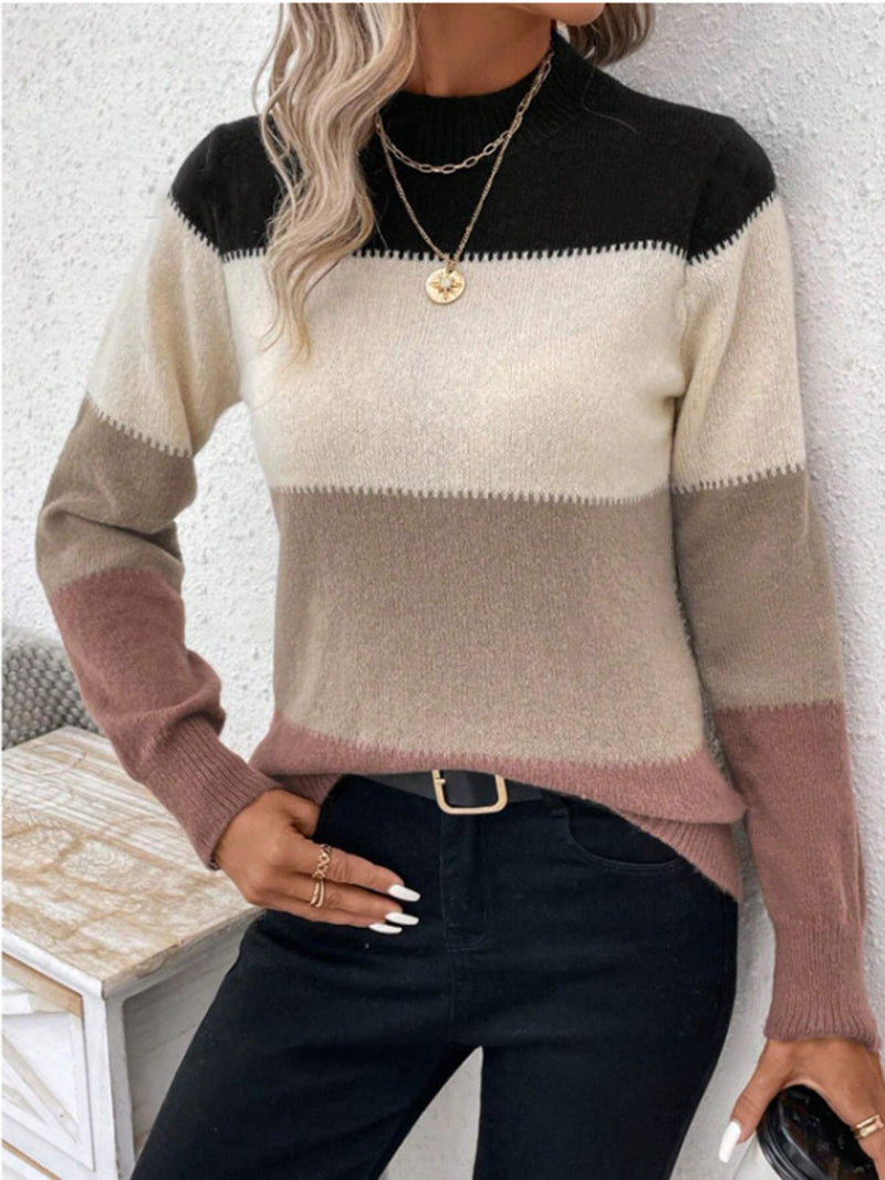 6 COLORS Color Block Mock Neck Long Sleeve Sweater