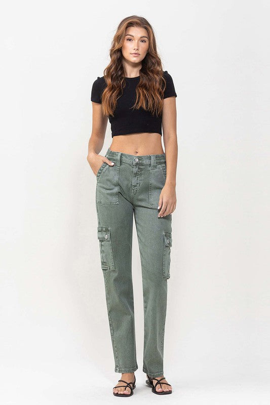 Vervet Mid Rise Straight Jeans with Cargo Pocket Detail