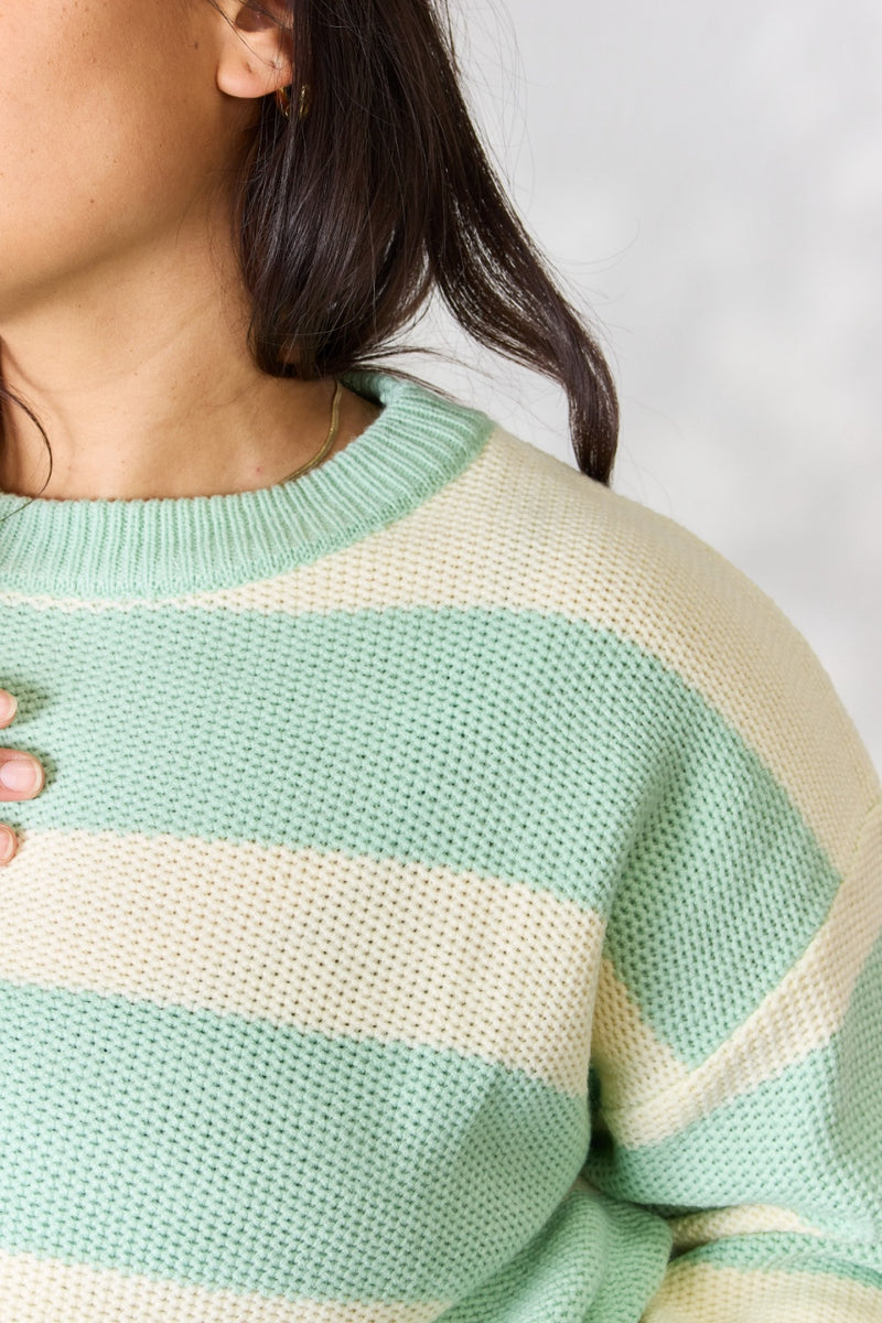 Sew In Love  Contrast Striped Round Neck Sweater