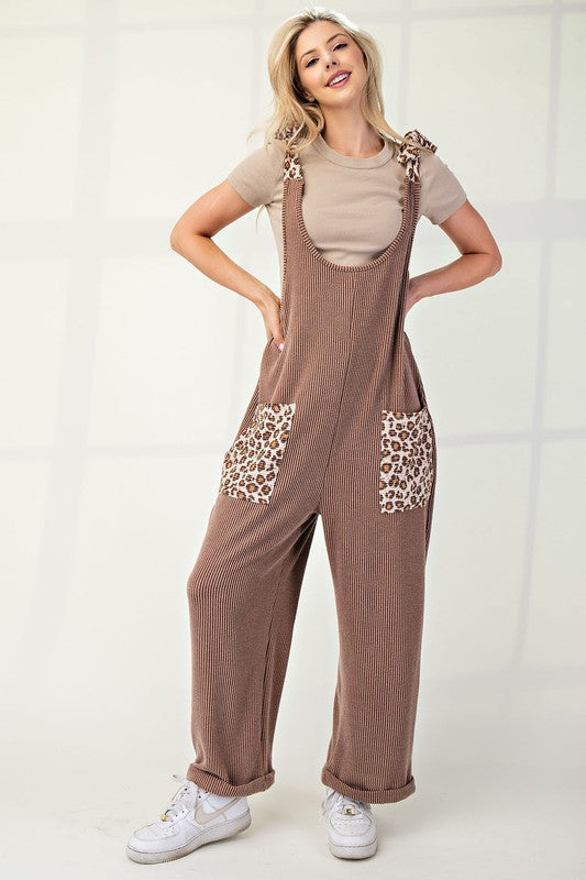 Leopard Tied Shoulder Overalls