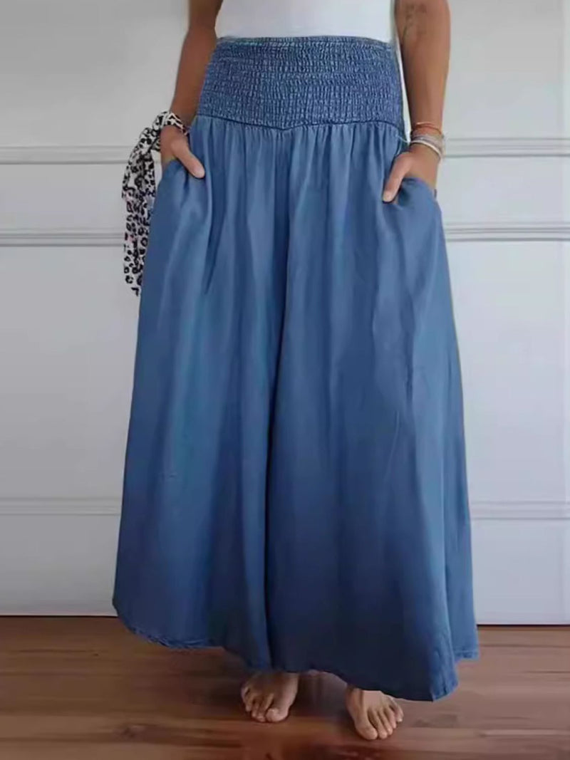 3 COLORS - Smocked Wide Leg Pants with Pockets