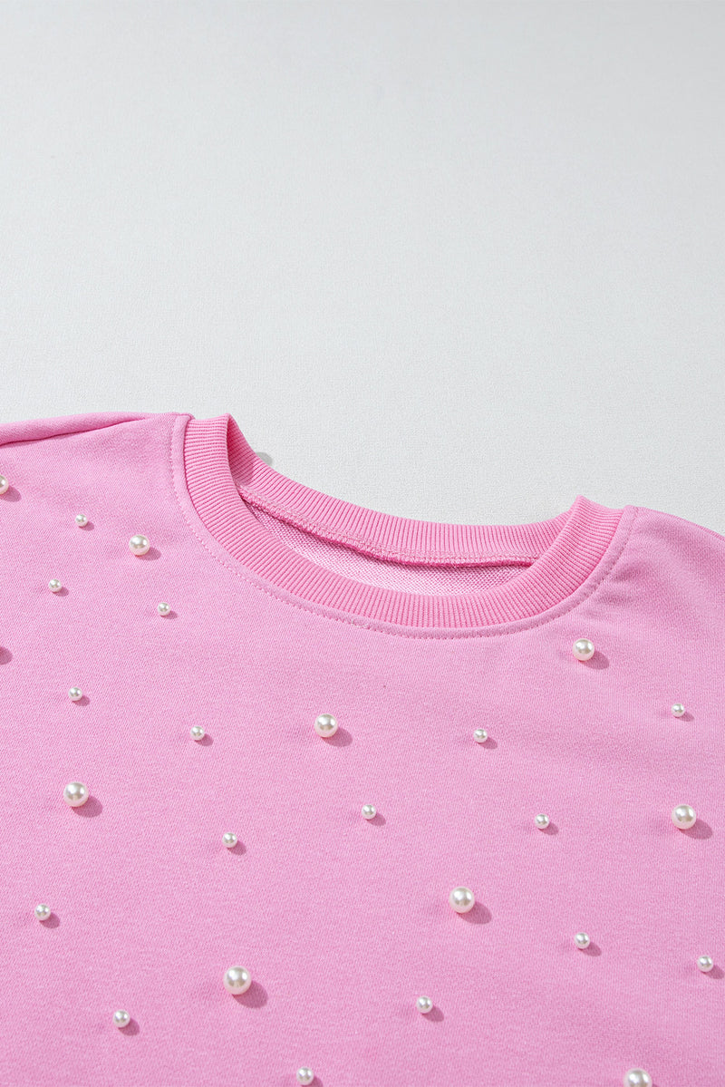 Pearl Detail Ribbed Round Neck Sweatshirt