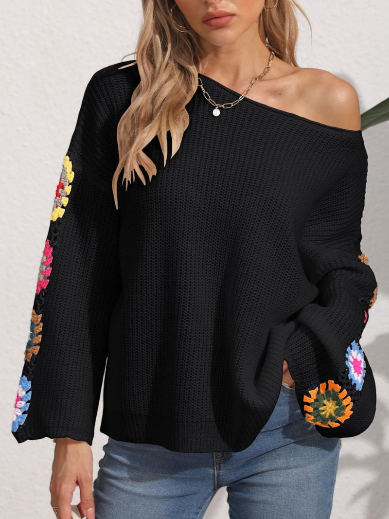 3 COLORS Crochet Flower Long Sleeve Sweater