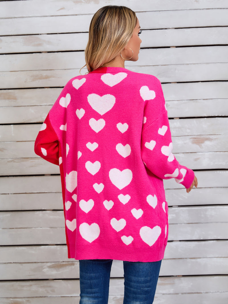 3 COLORS Heart Open Front Long Sleeve Cardigan