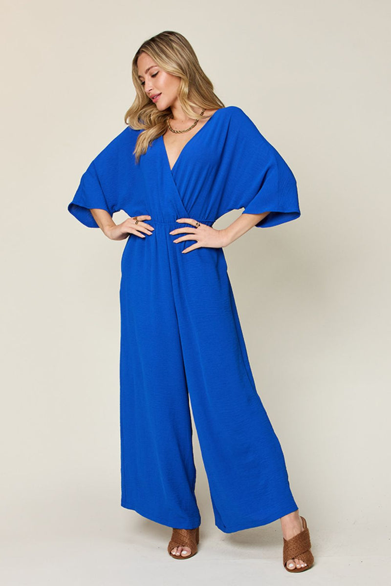 4 COLORS -  Classy Wide Leg Jumpsuit with Pockets