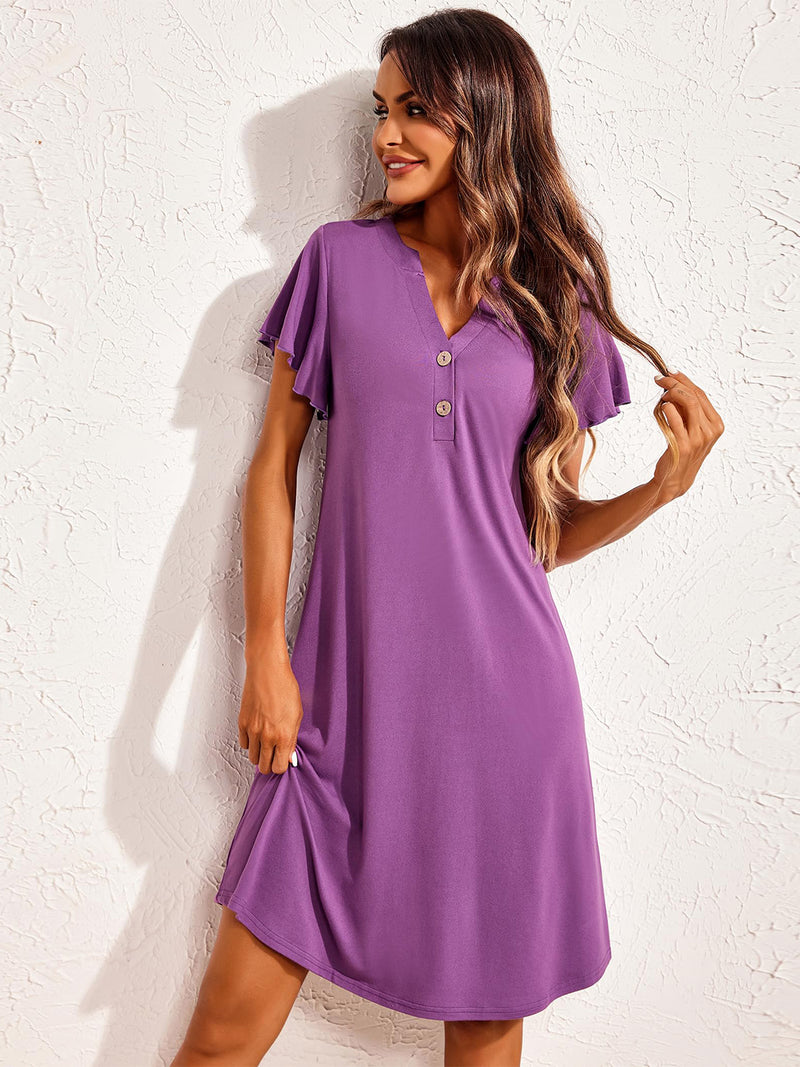 Grab n' Go Notched Short Sleeve Lounge Dress