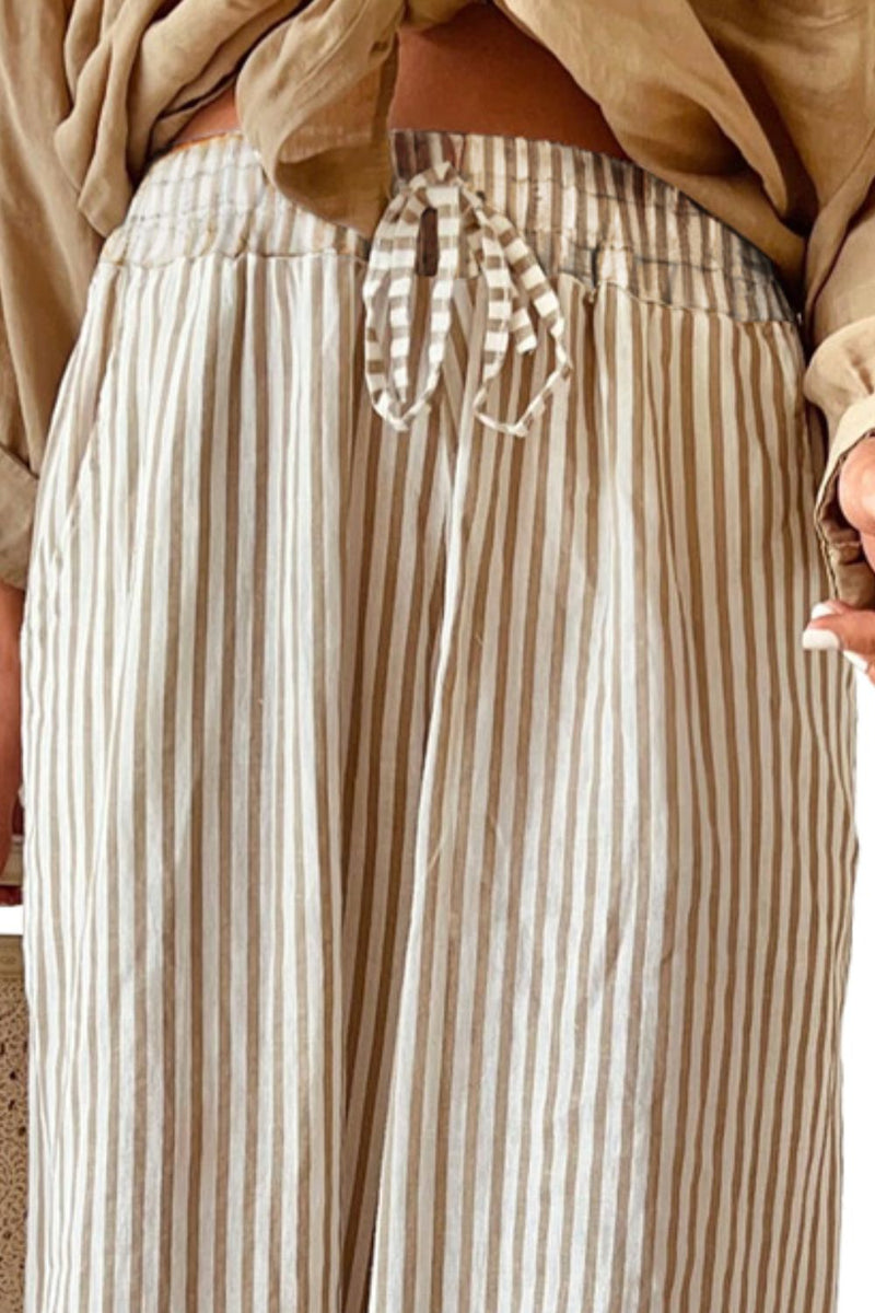 Early Release Pocketed Striped Wide Leg Pants